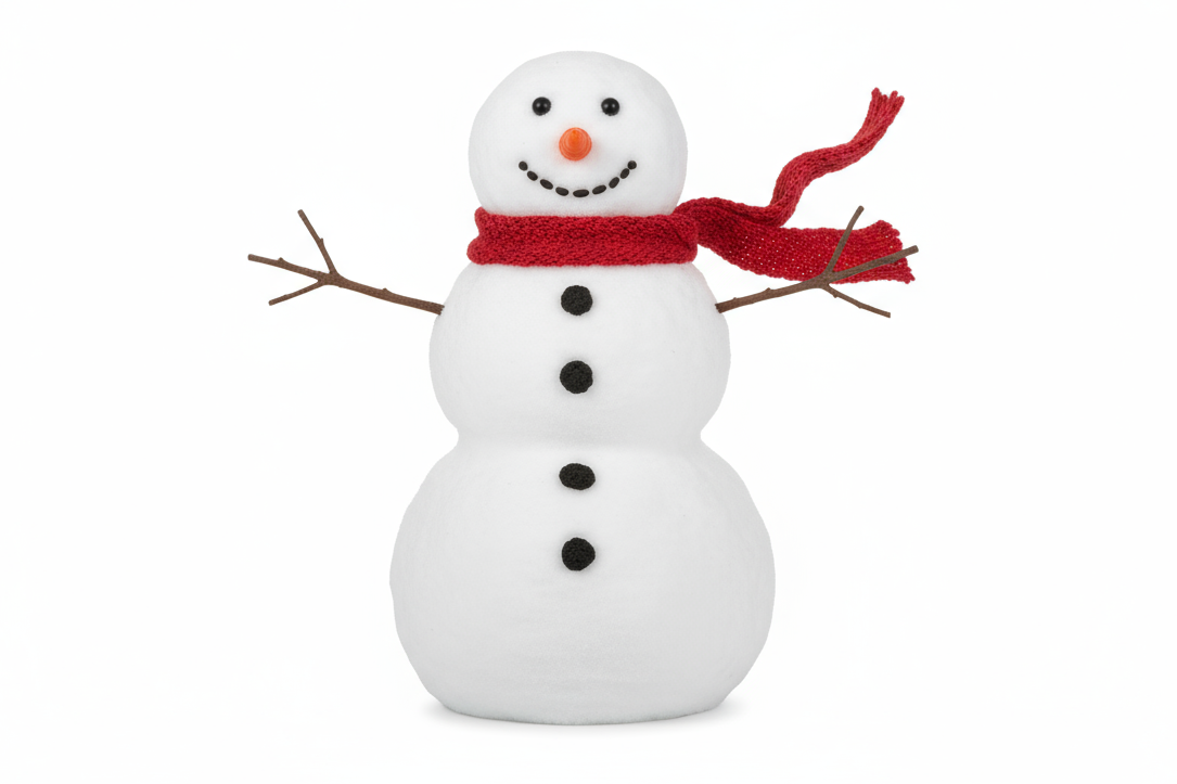 create an image of a snowman with a redscarf in a white background